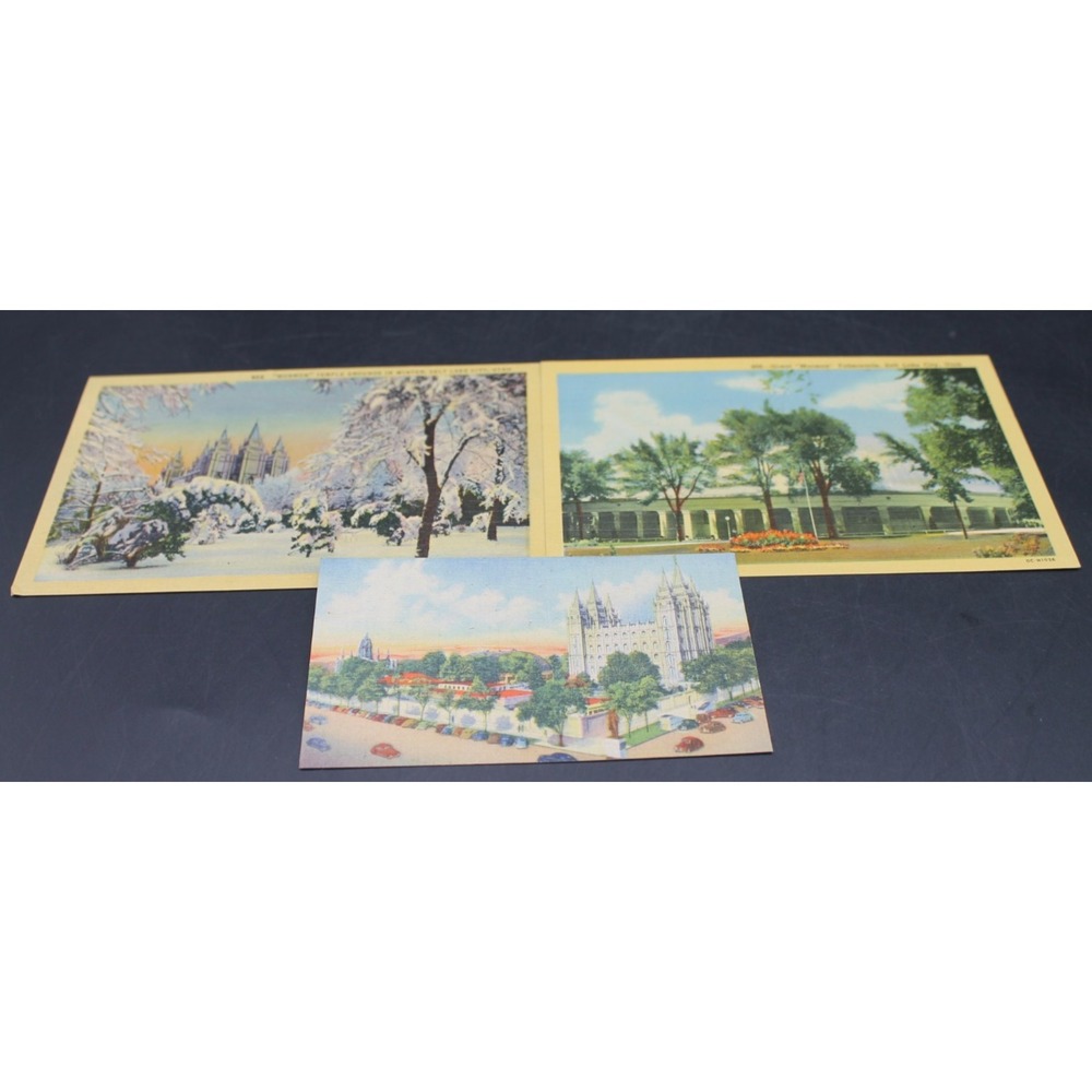 Vintage LDS Mormon Salt Lake Temple Postcards & Articles of Faith Card Lot of 3